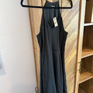 Express Black Halter Midi Slip Dress